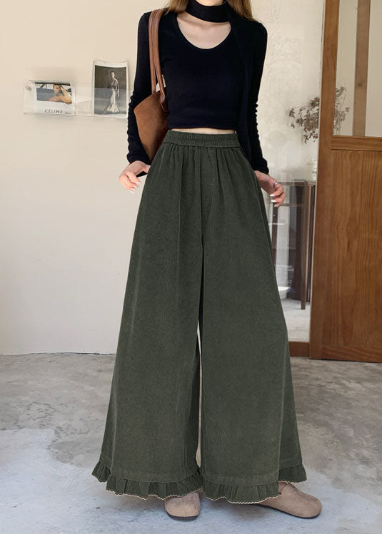 Apricot Ruffled Patchwork Elastic Waist Corduroy Pants Spring