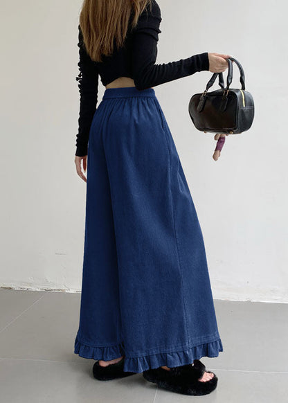 Apricot Ruffled Patchwork Elastic Waist Corduroy Pants Spring