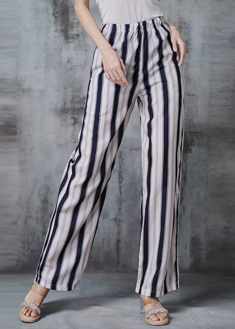 Apricot Striped Cotton Straight Pants Spring