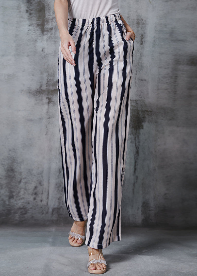Apricot Striped Cotton Straight Pants Spring