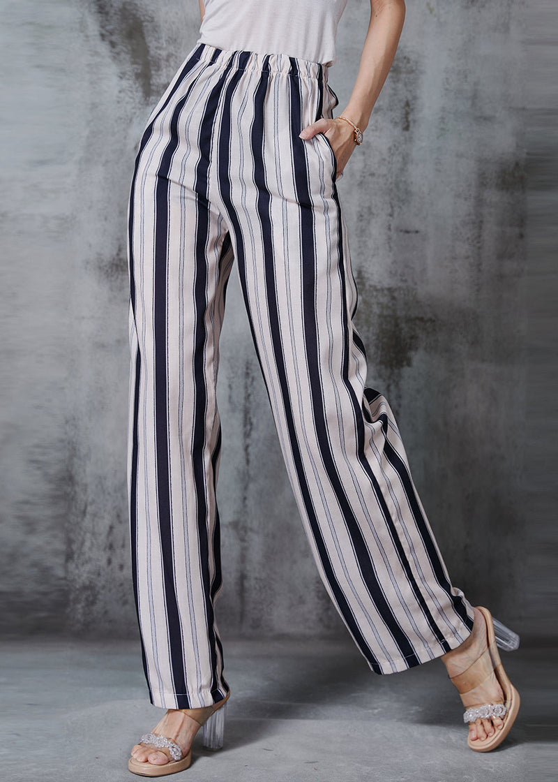 Apricot Striped Cotton Straight Pants Spring