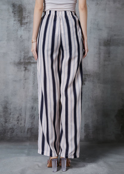 Apricot Striped Cotton Straight Pants Spring
