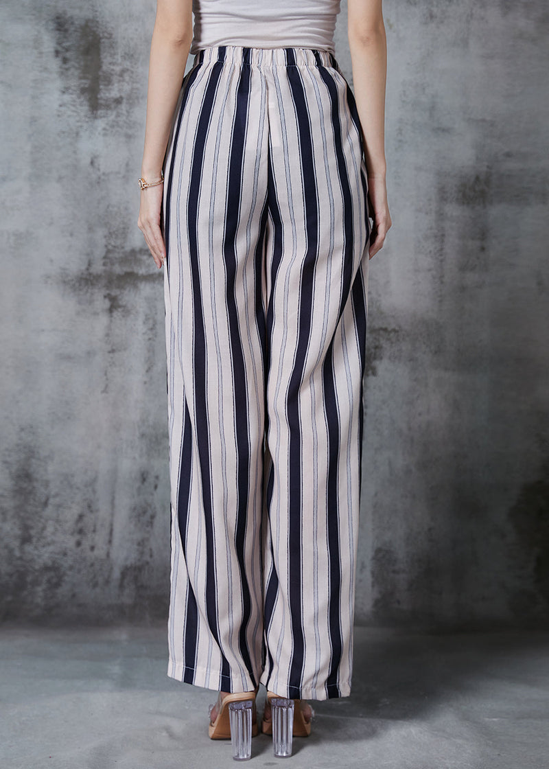 Apricot Striped Cotton Straight Pants Spring
