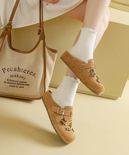 Apricot Suede Splicing Hollow Out Slide Sandals