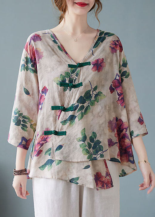 Apricot V Neck Print Shirts Half Sleeve