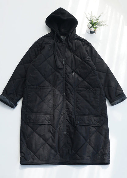 Army Green Pockets Fine Cotton Filled Hooded Coat Spring