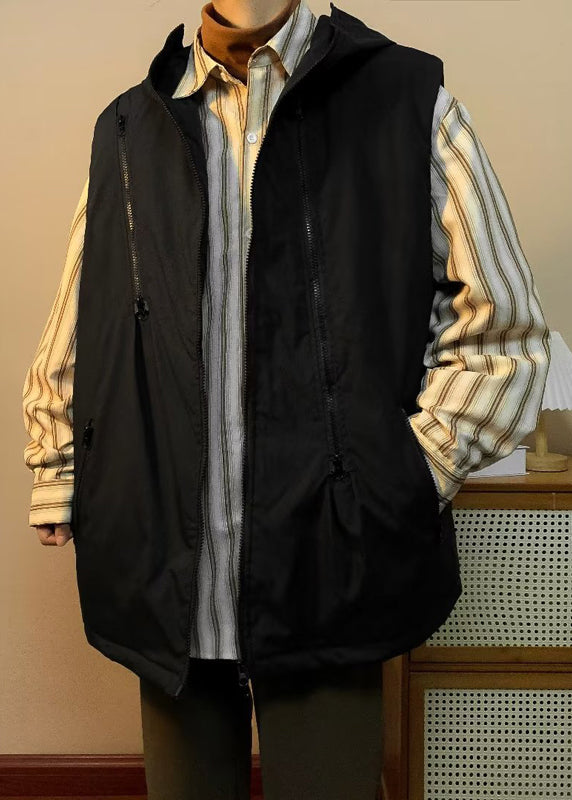 Army Green Zip Up Fine Cotton Filled Hooded Vests Winter