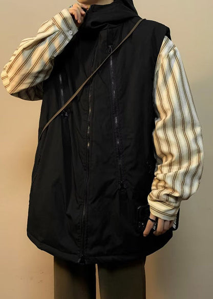 Army Green Zip Up Fine Cotton Filled Hooded Vests Winter