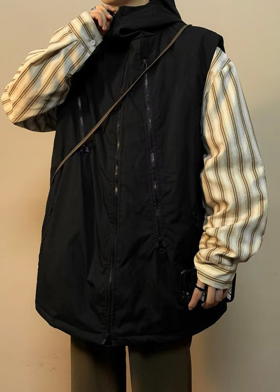 Army Green Zip Up Fine Cotton Filled Hooded Vests Winter
