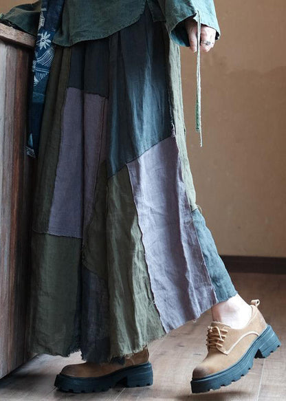 Asymmetrical Patchwork Elastic Waist Linen a Line Skirt Summer