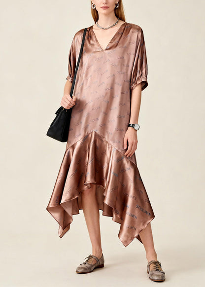 Asymmetrical Print Patchwork Maxi Dress Short Sleeve