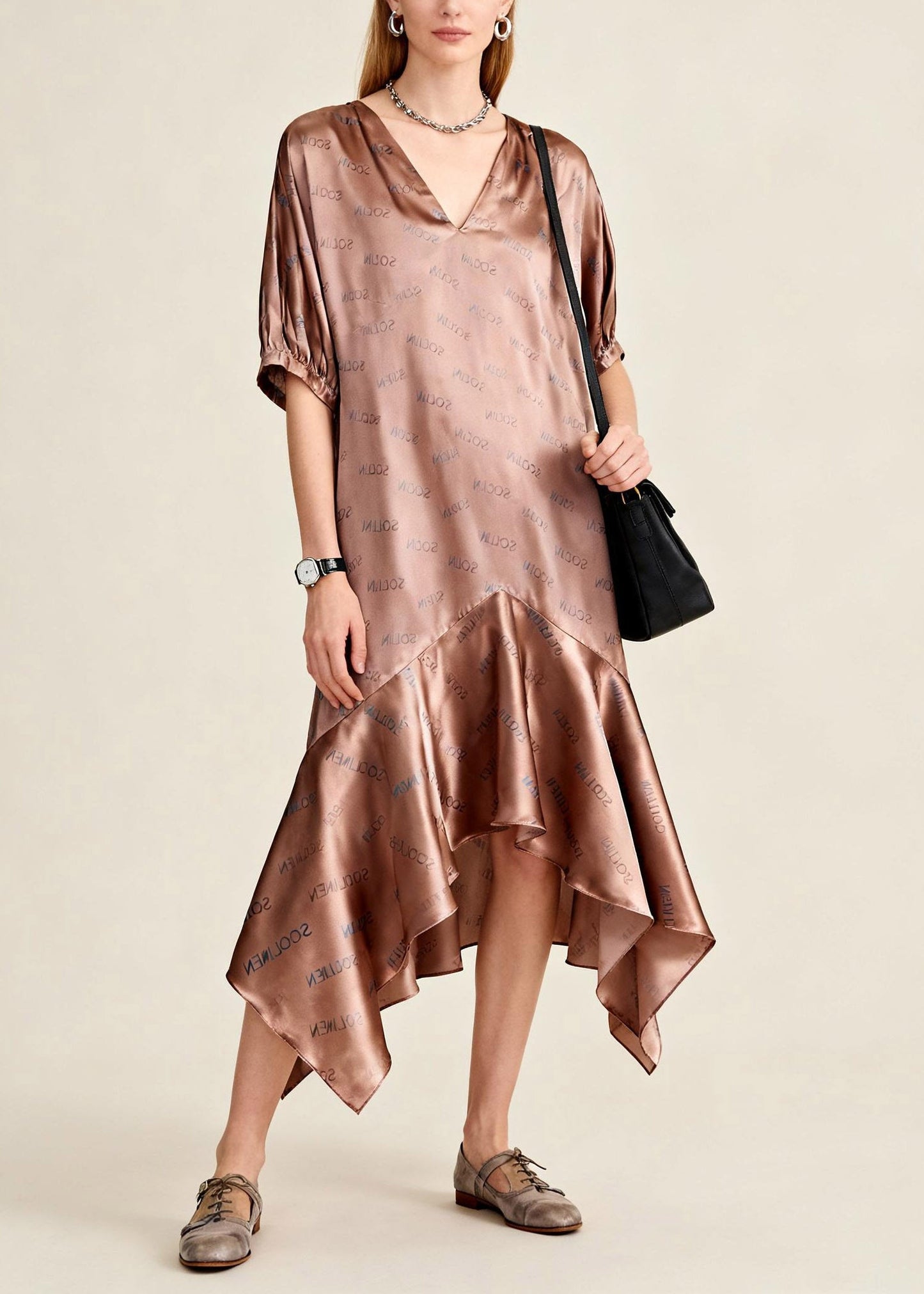 Asymmetrical Print Patchwork Maxi Dress Short Sleeve