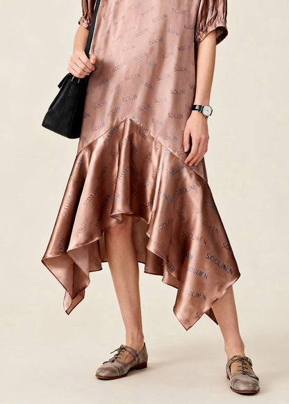 Asymmetrical Print Patchwork Maxi Dress Short Sleeve