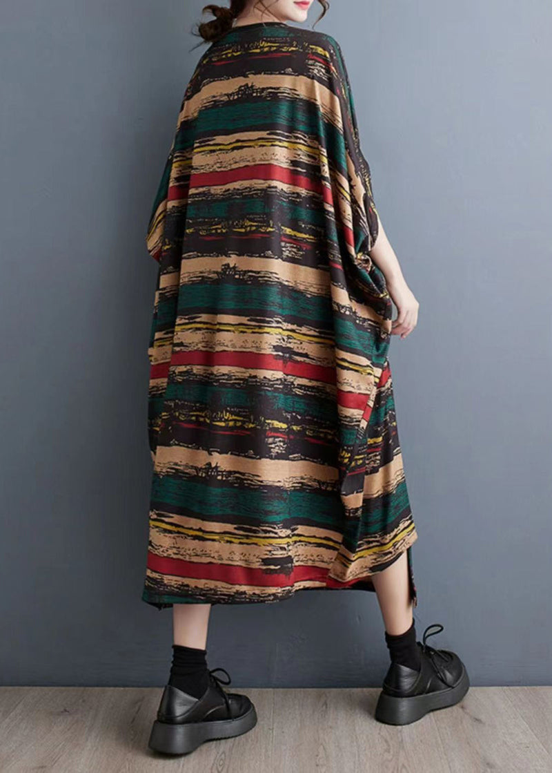 Asymmetrical Striped Pockets Long Dress Summer