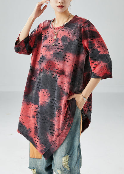 Asymmetrical Tie Dye Hollow Out Cotton Tanks Summer