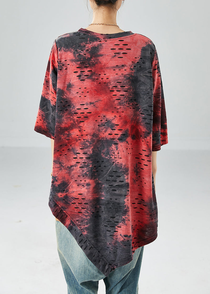 Asymmetrical Tie Dye Hollow Out Cotton Tanks Summer