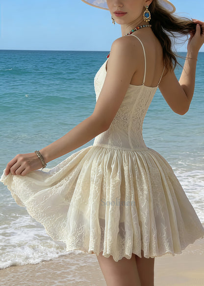 Beige Jacquard Cotton Mini Dress Summer