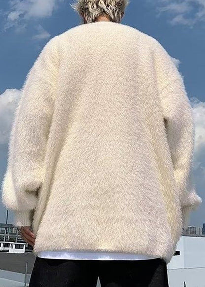 Beige Letter Knit Sweater Pullover O Neck Winter