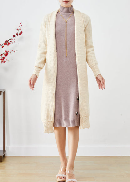 Beige Oversized Cashmere Knit Long Cardigans Fall