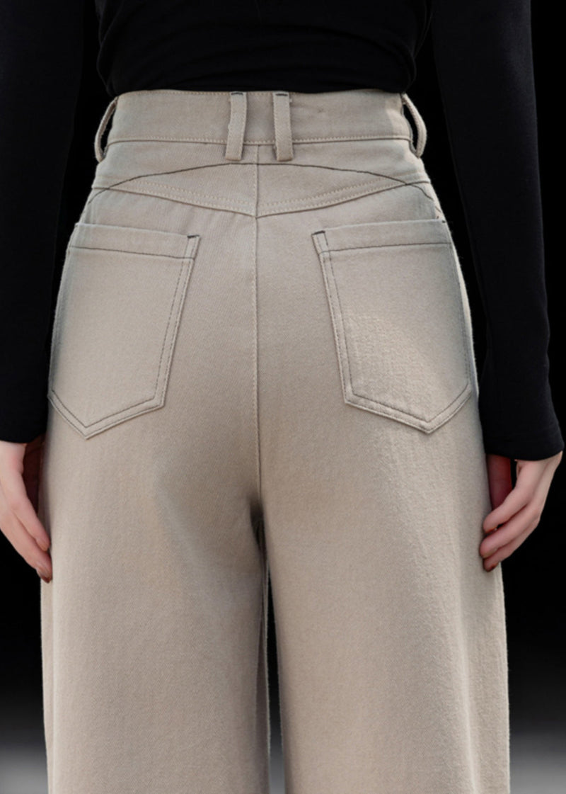 Beige Oversized Pockets Cotton Pants Spring