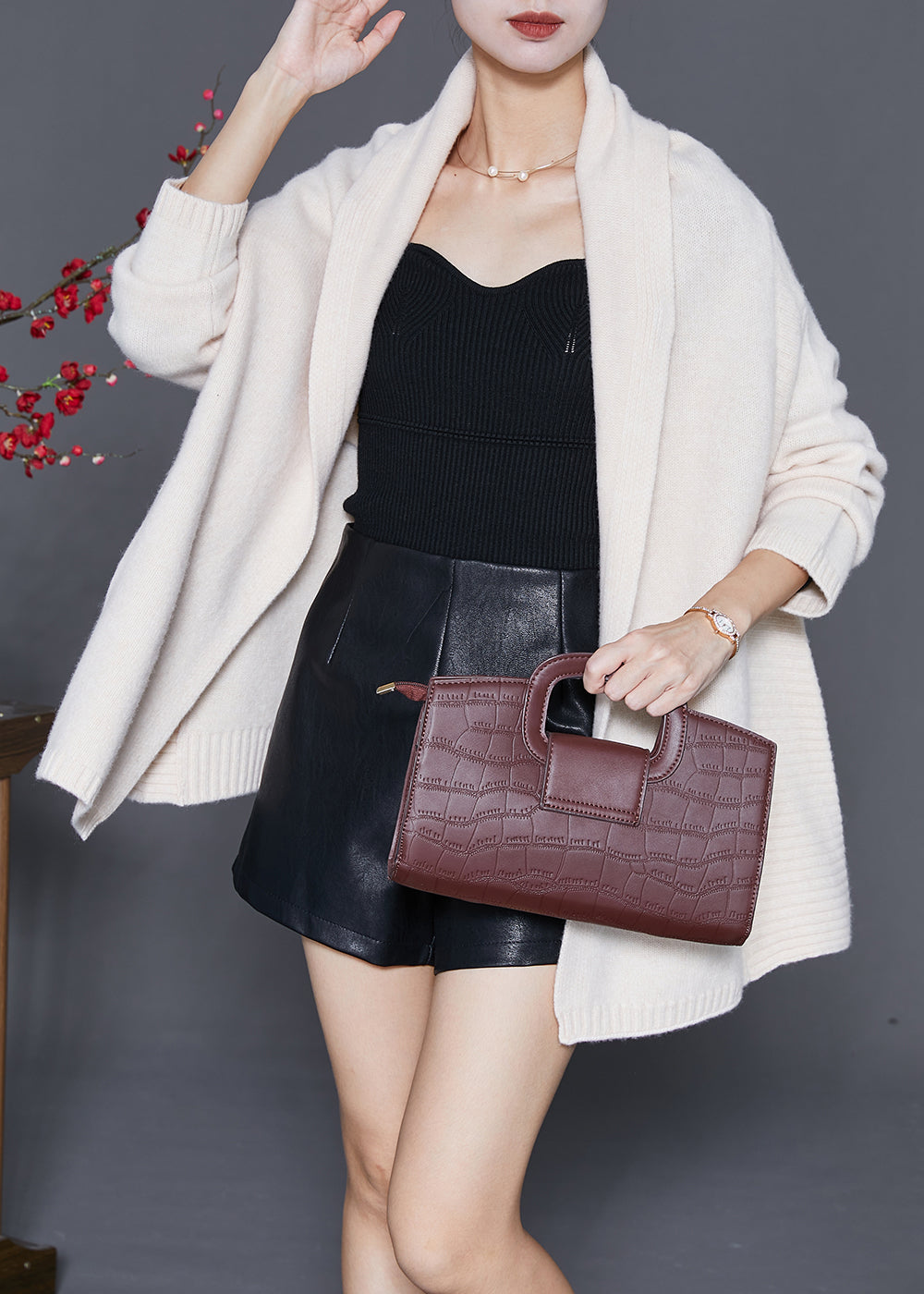 Beige Oversized Thick Knit Cardigan Fall