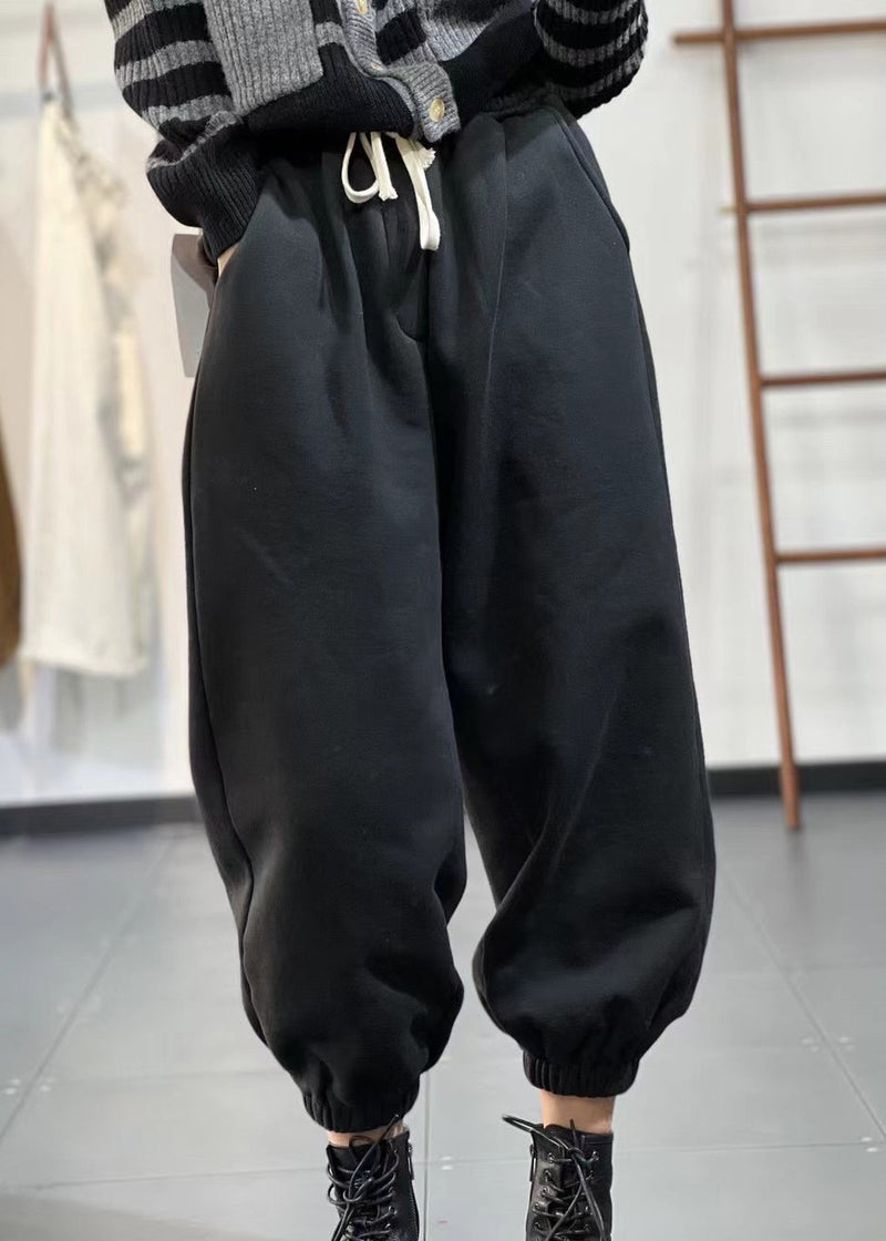 Beige Pockets Elastic Waist Warm Fleece Sport Pants Spring