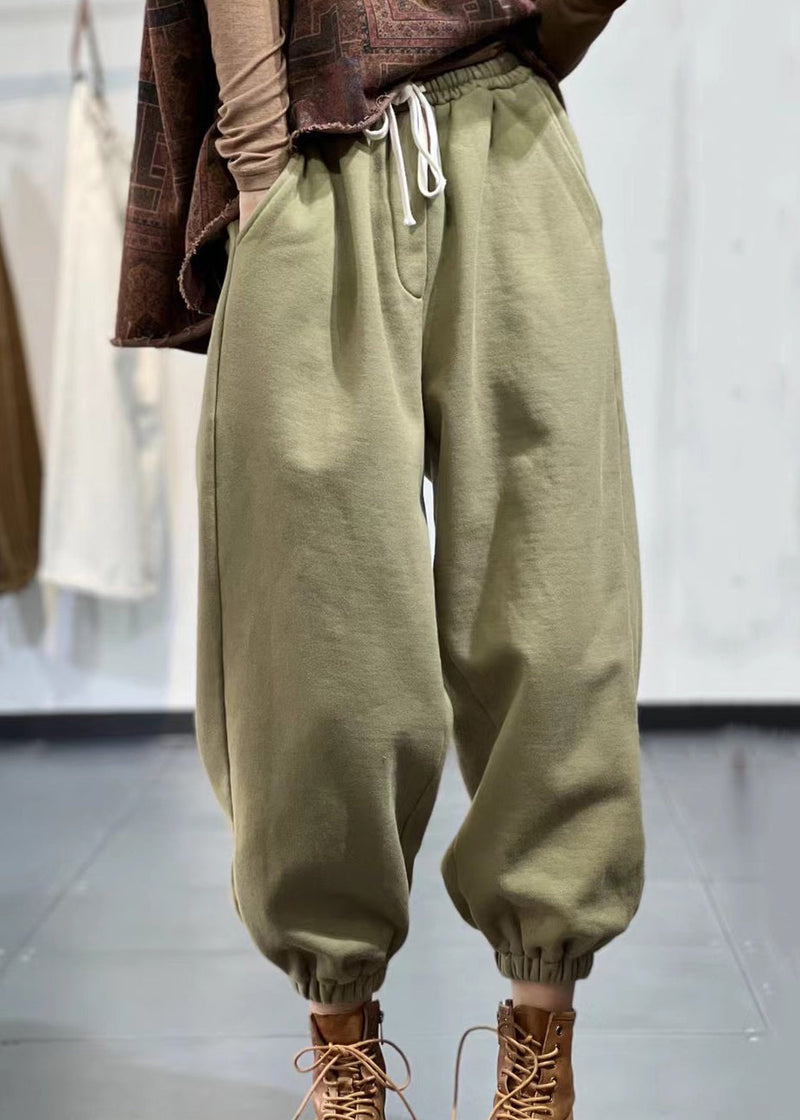 Beige Pockets Elastic Waist Warm Fleece Sport Pants Spring