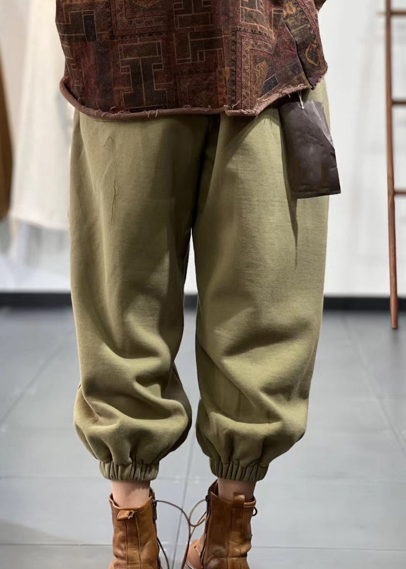 Beige Pockets Elastic Waist Warm Fleece Sport Pants Spring
