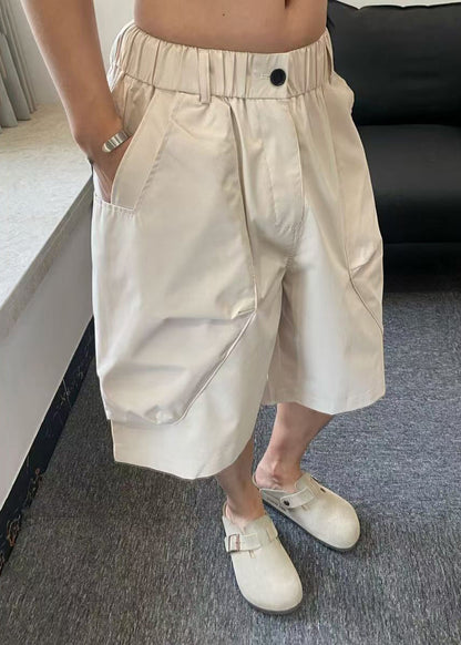 Beige Pockets High Waist Cotton Shorts Summer