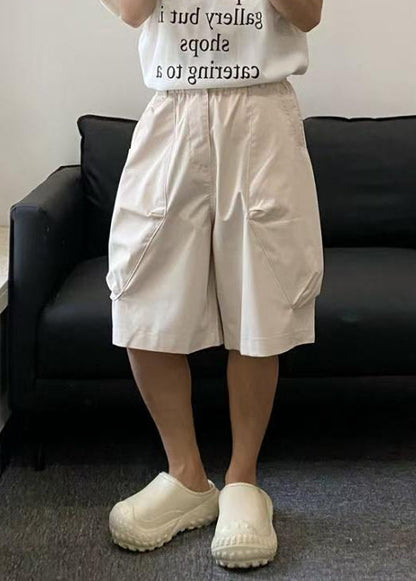 Beige Pockets High Waist Cotton Shorts Summer