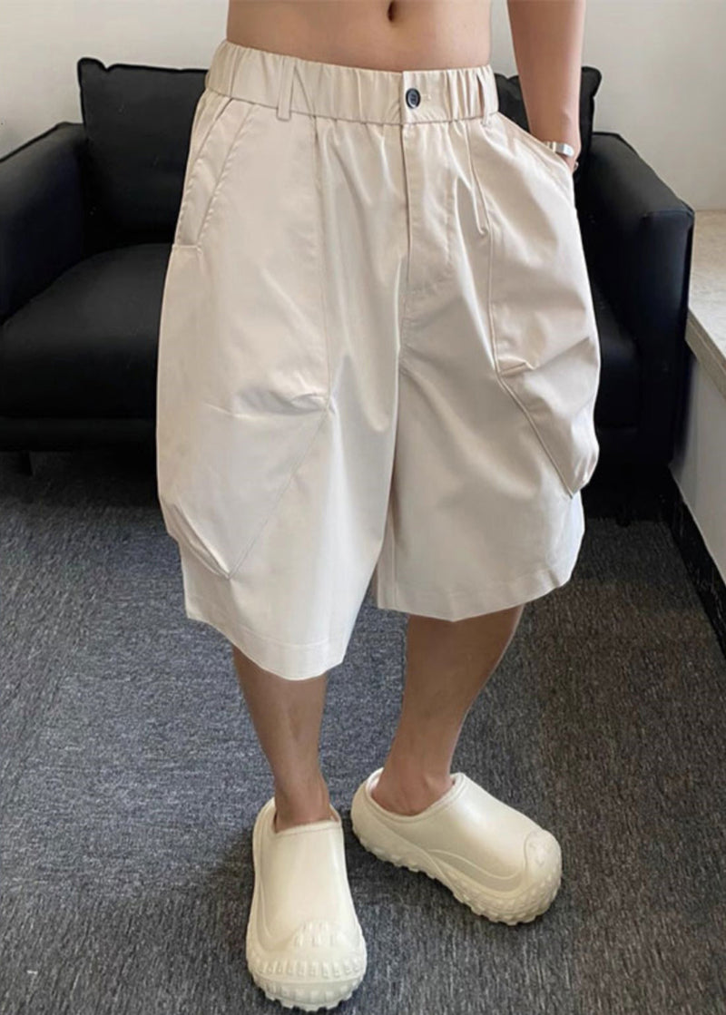 Beige Pockets High Waist Cotton Shorts Summer