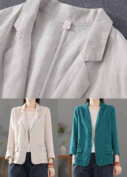 Beige Pockets Patchwork Button Linen Coats Spring