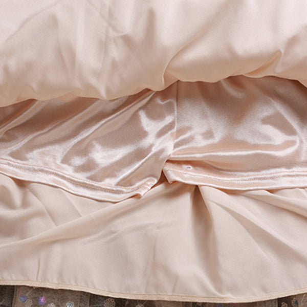 Beige Sequins Tulle Elastic Waist Skirts Summer