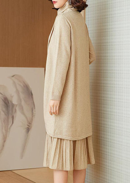 Beige Turtle Neck Asymmetrical Design Knit Two Piece Set Winter