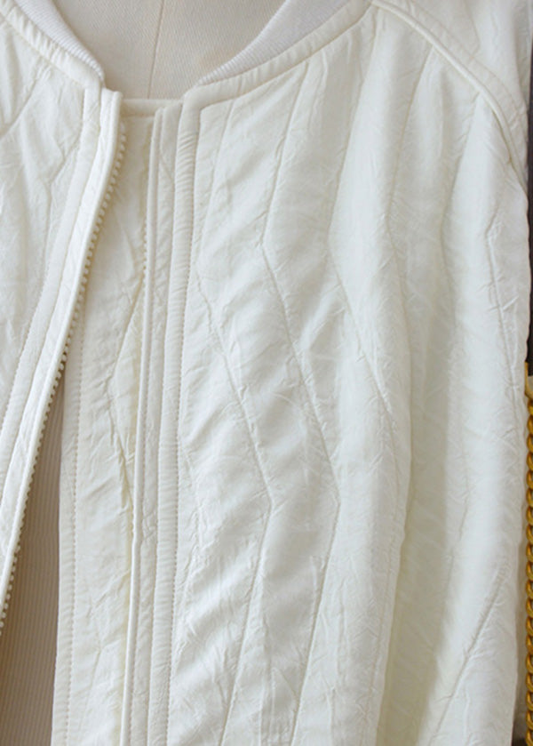 Beige Zip Up Drawstring Loose Cotton Jackets Lantern Sleeve