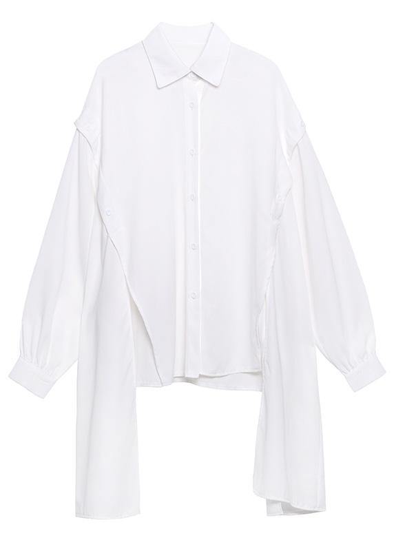 Black Asymmetrical Design Button Shirt Long Sleeve Spring