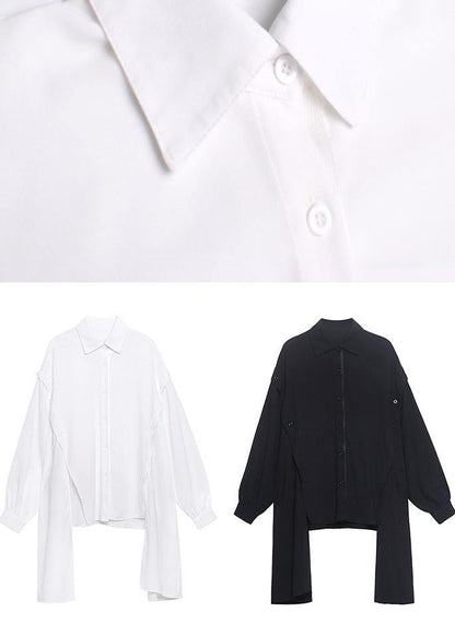 Casual Black Asymmetrical Design Button Shirt Long Sleeve Spring