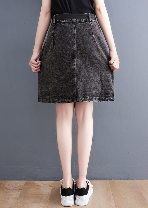 Black Asymmetrical Design Pockets Denim Short Skirt Summer