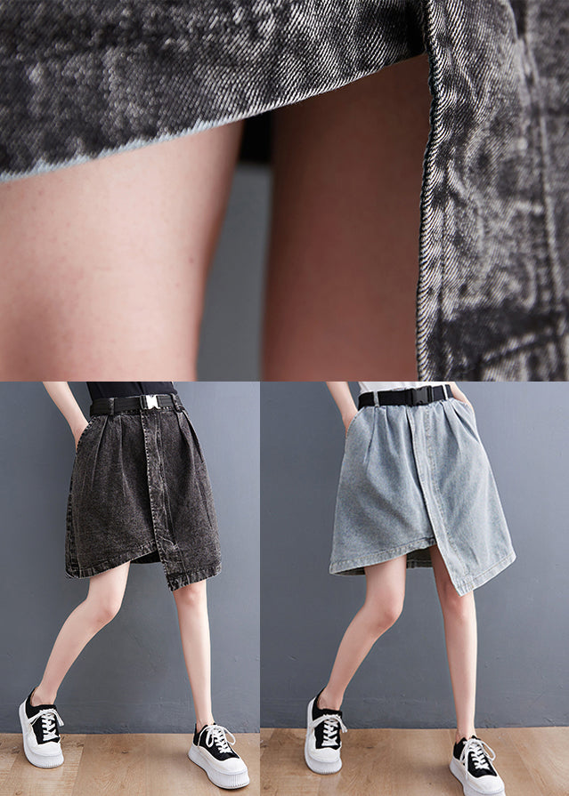 Black Asymmetrical Design Pockets Denim Short Skirt Summer
