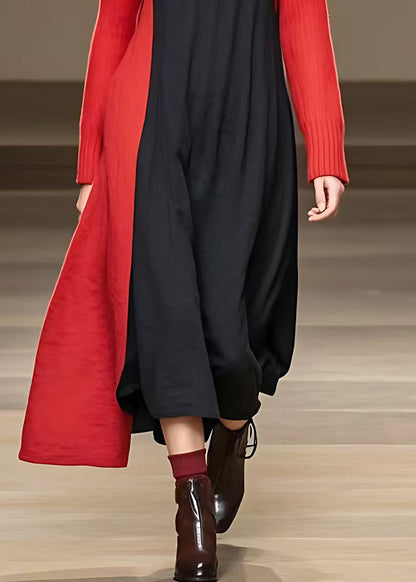 Black Asymmetrical Patchwork Party Maxi Dress Long Sleeve