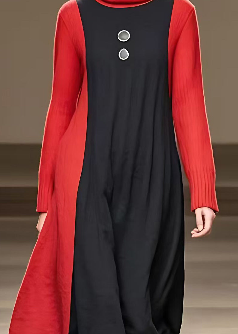 Black Asymmetrical Patchwork Party Maxi Dress Long Sleeve