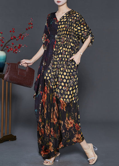 Black Asymmetrical Print Silk Vacation Dresses Spring