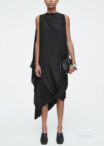Black Asymmetrical Silk Party Dresses Sleeveless