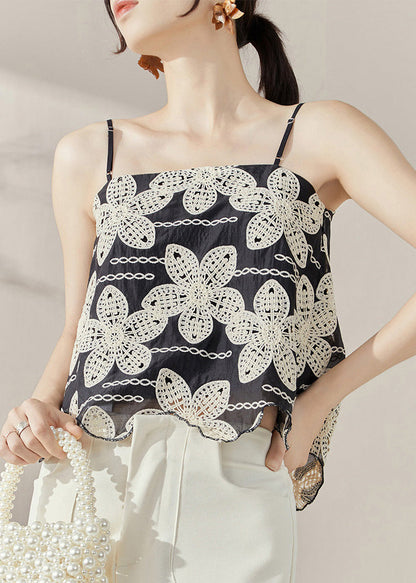 Black Backless Embroideried Tanks Sleeveless