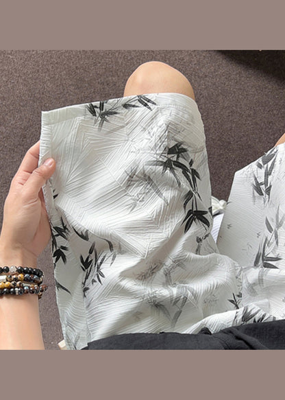 Black Bamboo Print Elastic Waist Cotton Beach Shorts Summer