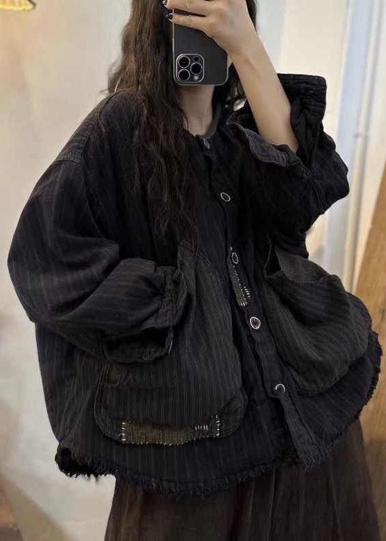 Black Brown Plaid Oversized Patchwork Big Pockets Fine Cotton Filled Coat Winter