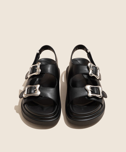 Black Buckle Strap Splicing Platform Slide Sandals