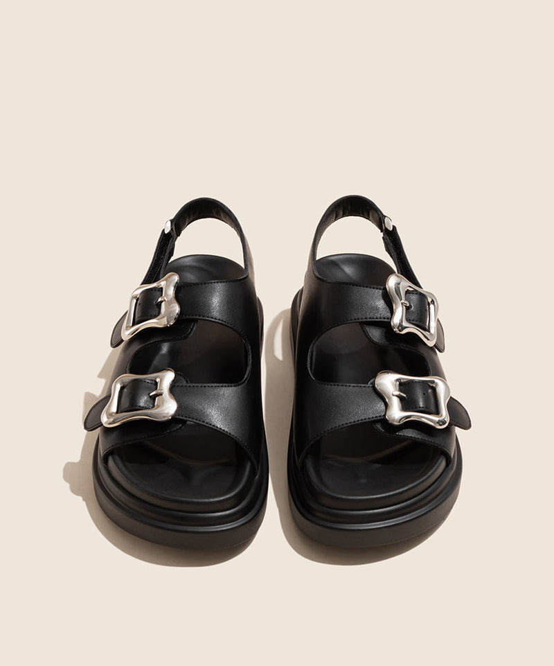 Black Buckle Strap Splicing Platform Slide Sandals