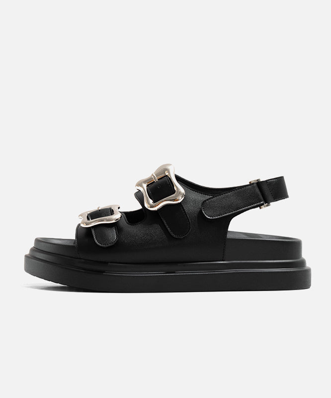 Black Buckle Strap Splicing Platform Slide Sandals