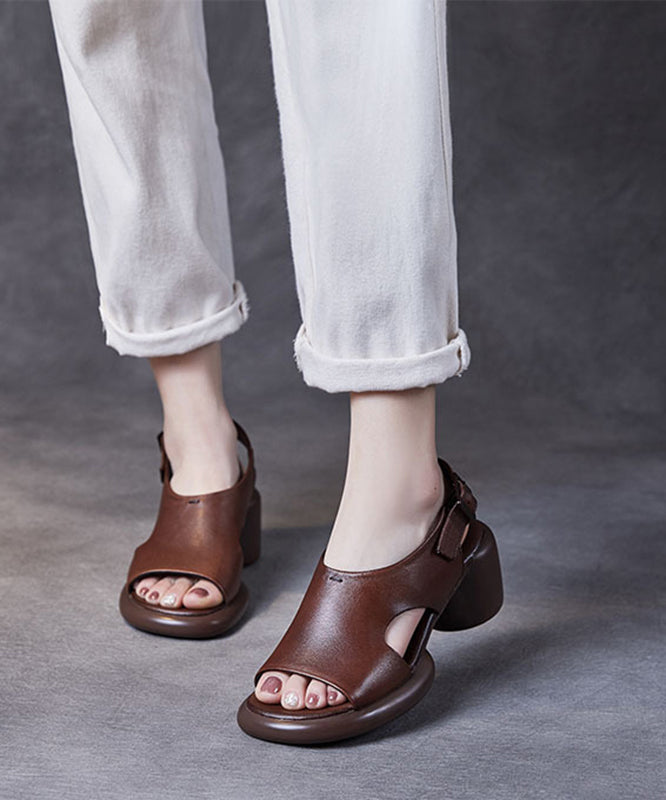 Black Cowhide Leather Buckle Strap Sandals